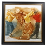 Original Tiger Woods, Bobby Jones, Ben Hogan & Jack Nicklaus Oil Painting Signed by Artist Robert Fletcher - Framed