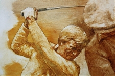 Original Tiger Woods, Bobby Jones, Ben Hogan & Jack Nicklaus Oil Painting Signed by Artist Robert Fletcher - Framed