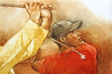 Original Tiger Woods, Bobby Jones, Ben Hogan & Jack Nicklaus Oil Painting Signed by Artist Robert Fletcher - Framed