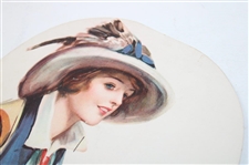 F Earl Christy Artist Signed Young Woman Golfer Advertising Fan. 