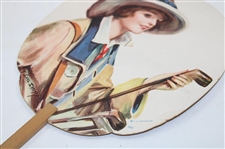 F Earl Christy Artist Signed Young Woman Golfer Advertising Fan. 