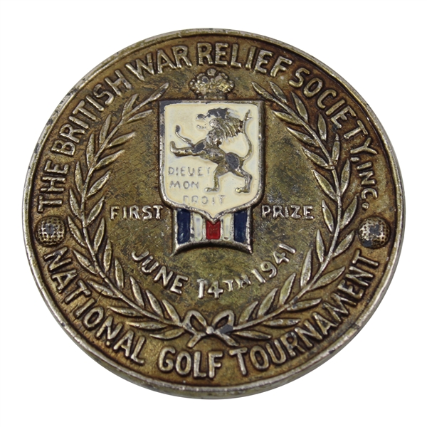 June 14, 1941 British War Relief Society National Golf Tournament First Prize Medallion