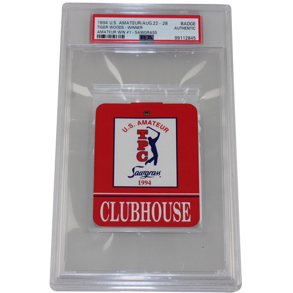 1994 U.S Amateur at Sawgrass Clubhouse Badge Tiger Amateur Win #1 PSA AUTHENTIC