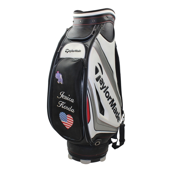 Jessica Korda Personal Used TaylorMade Full Size White w/Gray & Red Tour Bag w/Elephant