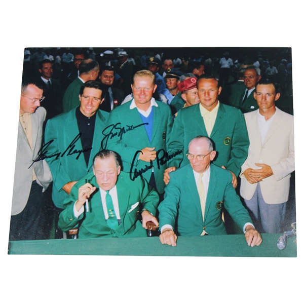 Big 3 Nicklaus, Palmer, & Player Signed Green Jacket Photo w/Bobby Jones & Cliff Roberts JSA ALOA