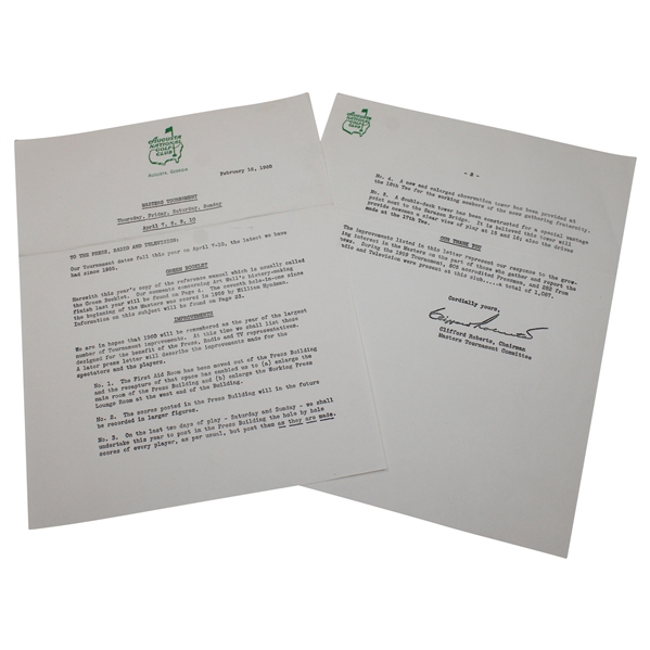 1960 Masters - Clifford Roberts Letter To The Press
