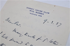 Bernard Darwin Hand Written Letter To Golf Writer Pat Ward Thomas