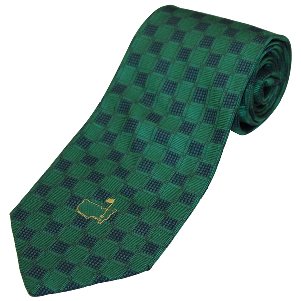 Augusta National Golf Club Green & Navy Checkered w/Gold Outline Masters Logo Necktie