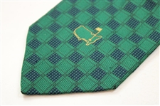 Augusta National Golf Club Green & Navy Checkered w/Gold Outline Masters Logo Necktie
