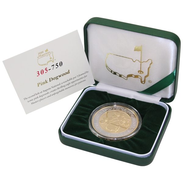 2025 Masters Tournament Ltd Ed Silver Coin #305/750 in Box w/Card - Hole 2 Pink Dogwood
