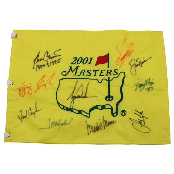 Tiger Woods Signed 2001 Masters Embroidered Champs Flag w/ Jack & Eight (8) others JSA ALOA