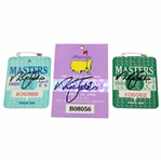 Nick Faldo Signed 1989 & 1990 Masters SERIES Badges plus 1996 Practice Rd Ticket JSA ALOA