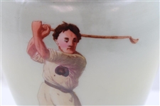 c.1900-1920 Original Gone with the Glass Golf/University Themed Hand Painted Table Lamp