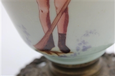 c.1900-1920 Original Gone with the Glass Golf/University Themed Hand Painted Table Lamp