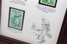 Golf Stamp Collection (Babe, Bobby & Francis) w/Presentation Display of Balls/Clubs/Trophy - Framed