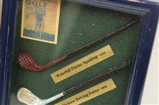 Golf Stamp Collection (Babe, Bobby & Francis) w/Presentation Display of Balls/Clubs/Trophy - Framed
