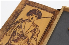 Pair of c.1900 Era 'The Vardon Grip' Golf Gloves in a Pyrography Golf Box