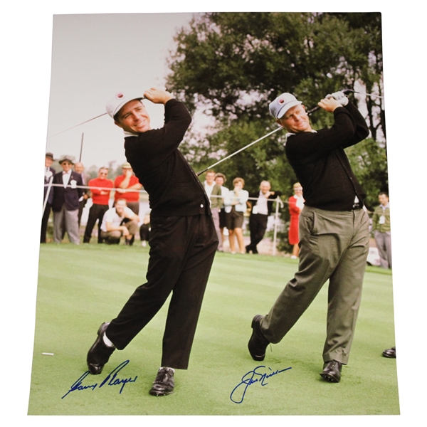 Jack Nicklaus & Gary Player Signed Oversized 16x20 Swing Photo JSA ALOA