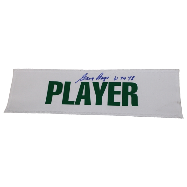 Gary Player Signed White with Green Caddy Nameplate w/61 74 78 JSA ALOA