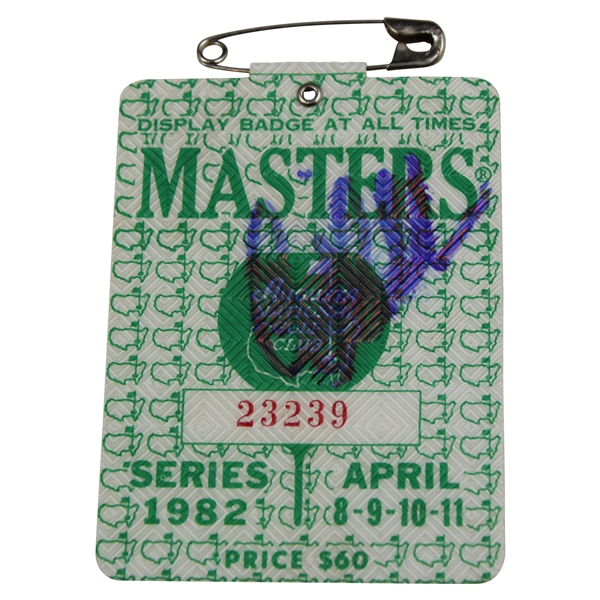 Craig Stadler Signed 1982 Masters Tournament SERIES Badge #23239 JSA ALOA