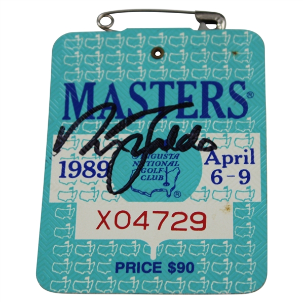 Nick Faldo Signed 1989 Masters Tournament SERIES Badge #X04729 JSA ALOA