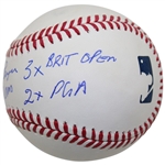 Gary Player Signed MLB Baseball w/Grand Slam, 3x Masters, 65 US Open, 3x British Open, 2x PGA Inscr. JSA #CA63074