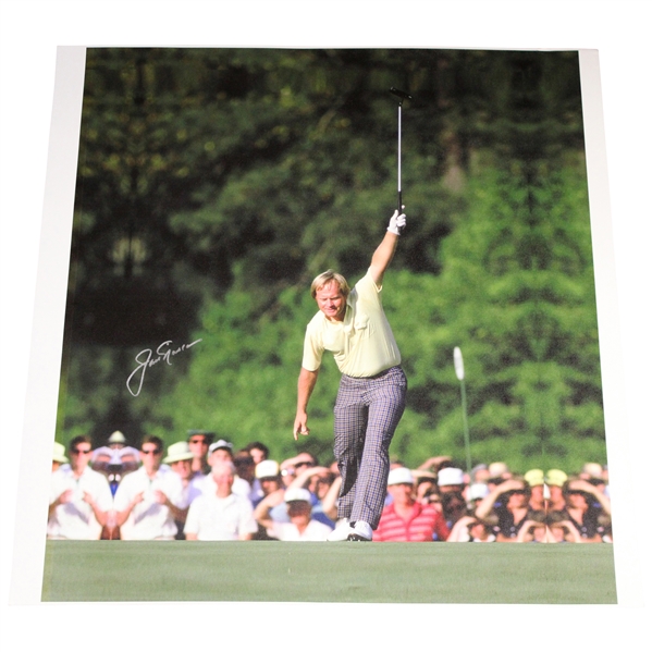 Jack Nicklaus Signed 1986 Masters Raises Putter Historic Image on 24x23 Canvas JSA ALOA
