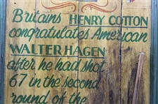 Henry Cotton Congratulates Walter Hagen '1929' Golf Open Wooden Presentation Board w/Display Iron