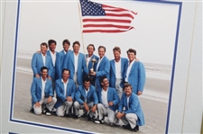 1991 Ryder Cup American Team Photo w/Trophy on Beach w/Flag - Framed