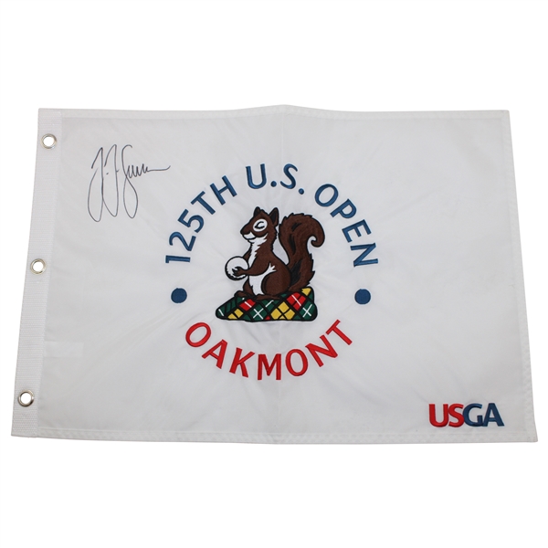 Champion JJ Spaun Signed 2025 US Open at Oakmont Embroidered Flag JSA ALOA