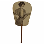 Vintage Lady Golfer w/Bag & Clubs Themed Advertising Fan - Friend Jones on Reverse