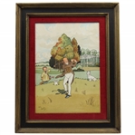 Post-Swing Golfer with Caddy & Dog Comic Golf Print by Harry Elliot - Framed