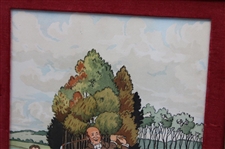 Post-Swing Golfer with Caddy & Dog Comic Golf Print by Harry Elliot - Framed