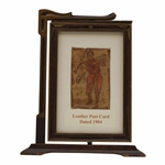 Original 1904 Leather Post Card in Rotating Frame Display - Signed Blanchester Golf