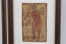 Original 1904 Leather Post Card in Rotating Frame Display - Signed Blanchester Golf