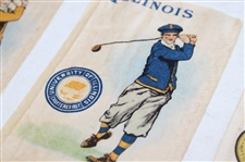 Three (3) c.1920's Murad Collegiate Golf Cigarette Silks/Cards - Texas, Illinois & Princeton