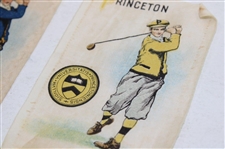 Three (3) c.1920's Murad Collegiate Golf Cigarette Silks/Cards - Texas, Illinois & Princeton