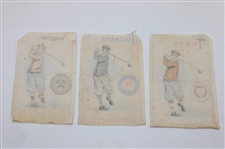 Three (3) c.1920's Murad Collegiate Golf Cigarette Silks/Cards - Texas, Illinois & Princeton