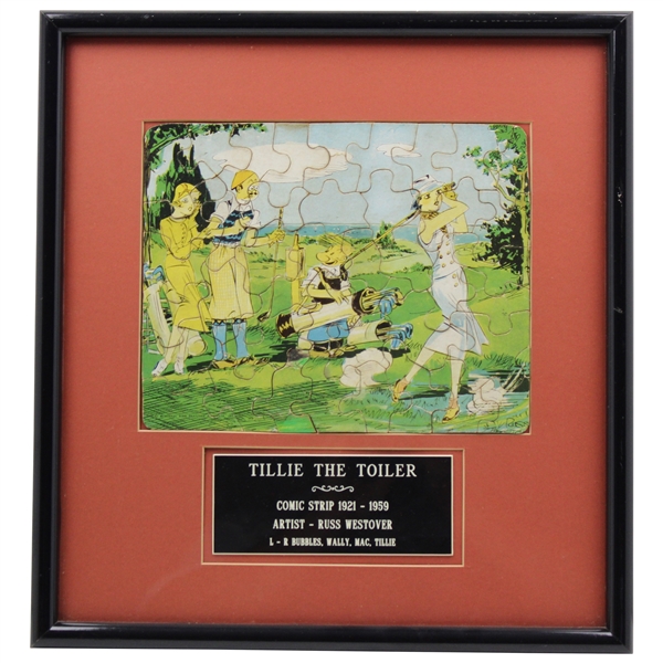 Tillie the Toiler Comic strip w/Bubbles, Wally, Mac & Tillie Golfing Puzzle by Russ Westover- Framed
