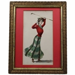 Vintage Red Coat Lady Golfer with Club Raised Print - Framed