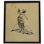 Tan & Black Silhouette Unmarked Lady Golfer Print - Framed