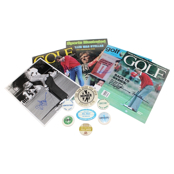 Five (5) Signed San Diego Open Winners Photos/Covers & Seven (7) San Diego Open Badges JSA ALOA