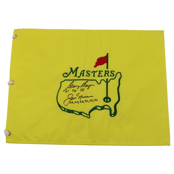 Jack Nicklaus & Gary Player Signed Undated Masters Embroidered Flag w/Years Won JSA ALOA