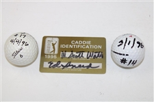Two (2) Ed Sneed Signed Hole-in-One Golf Balls w/PGA Tour ID Card JSA ALOA