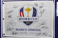 Rory, Rahm, Hovland & Full Winning Europe Signed 2023 Ryder Cup at Marco Simone Flag Display - Framed BAS #AC49723