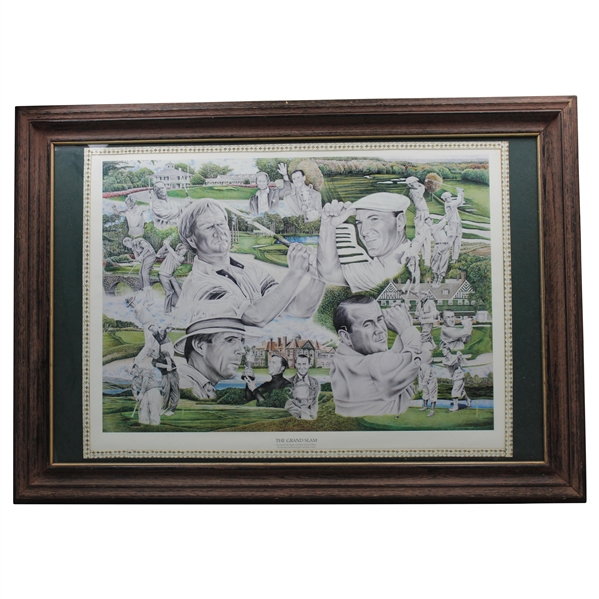 The Grand Slam Collage Print Featuring Gene Sarazen, Ben Hogan, Jack Nicklaus & Gary Player by Artist Michael Marron - Framed