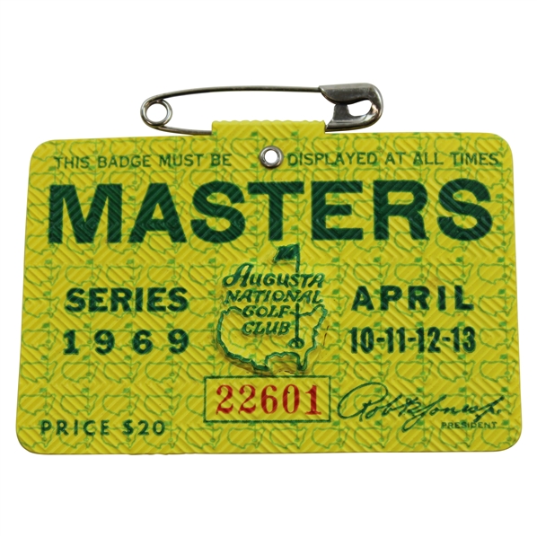 1969 Masters Tournament SERIES Badge #22601 - George Archer Winner