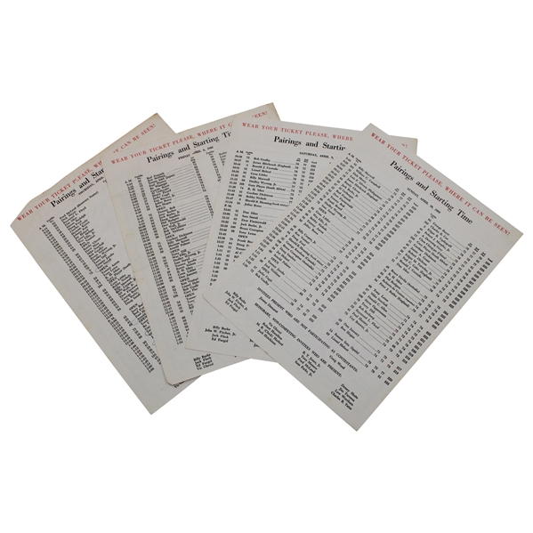 1966 Masters Tournament Complete Thursday-Sunday Pairing Sheets - Jack Nicklaus Win