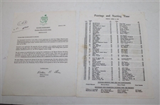 Twenty Three (23) Masters Tournament Pairing Sheets, Par 3, Computer Analysis Sheets & Parking Passes