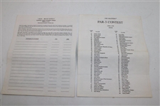 Twenty Three (23) Masters Tournament Pairing Sheets, Par 3, Computer Analysis Sheets & Parking Passes